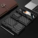 Case for Samsung Galaxy Z Fold 5, Heavy Duty Hinge Protection S Pen Holder Rugged Shockproof Full Protective Phone Cover, Build-in Camera Protection and Kicstand (Black)