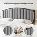 Headboard for Full Size Bed with LED Lights, Upholstered Vertical Channel Tufting Head Boards, Linen Fabric Bed Headboard Only, Attach Frame, Ideal for Bedroom, Dorm, Guest Room, Grey