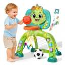 Toddler Basketball Hoop & Soccer Goal, 2 in 1 Dinosaur Activity Center Toys with Sound Music, Indoor & Outdoor Sport Toys Birthday Gifts for Baby Boys Girls