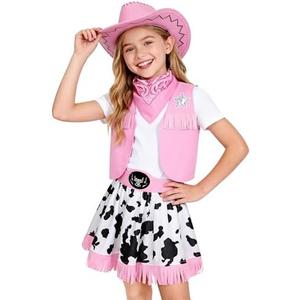 Gomukot Kids Cowgirl Costume for Girls Western Rodeo Outfit Halloween Costume Party Dress Up 5 Years