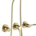 3 Handles Shower Faucet Set with Tub Spout Bathtub Shower Faucet Combo Set Shower System Complete Tub and Shower Trim Kit Brushed Gold Wall Mounted Shower Fixtures