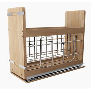 11 * 22 in Pull Out Wooden Bakeware Organizer Shelf for Base Kitchen Cabinets, Heavy Duty Cabinet Pull Out Shelves for Baking Sheets, Cookie Sheets, Foil and Wraps