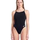 ARENA Women's Solid Team MaxLife Sports Swimsuit Lace Back One Piece Racing Bathing Suit Competition Training Athletic Swimwear, Black/White, US Size 30