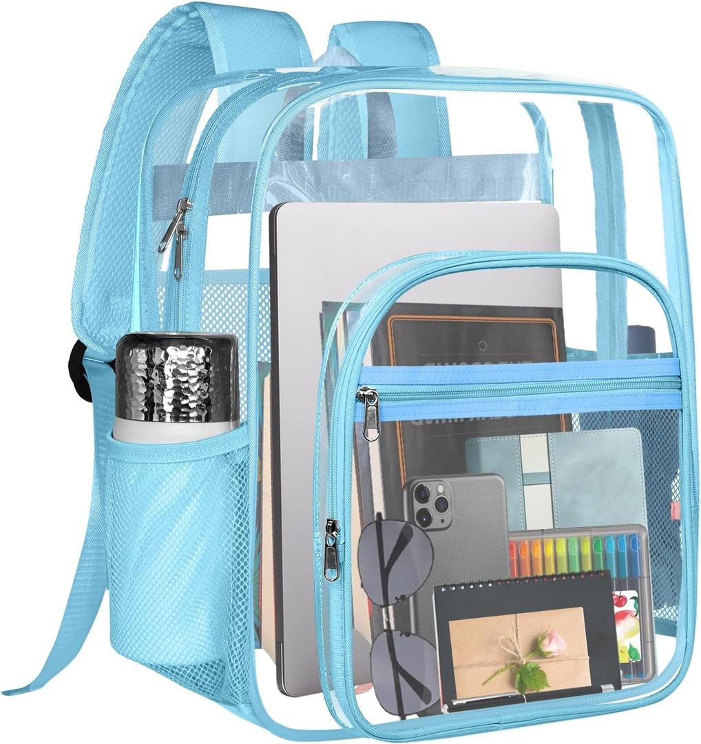 Clear Backpack,Sturdy Shape Heavy Duty Large Clear Backpack,Transparent Casual Backpacks,for Stadium,Work, Travel (Blue)