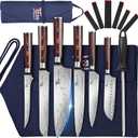 14pcs Chef Knife Set with Roll Bag, Professional Stainless Steel Japanese Knife Set with Pakkawood Handle for Professional Chef, Camping, Travel, BBQ, RV or Gift (Blue)