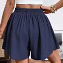 Women's Casual Shorts Wide Leg Flowy Quick Dry Summer Short Stretch Drawstring High Waist Shorts with Pockets (Dark Blue)