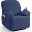 TAOCOCO Recliner Cover 4-Pieces, Recliner Stretch Sofa Slipcover, Recliner Cover 1 Seat, Couch Protector Soft, Furniture Protector Covers with Elastic,Chair Covers Jacquard Pattern (Navy Blue)