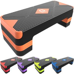 GYMMAGE Aerobic Exercise Step, Adjustable Aerobic Stepper for Exercise, Workout Step Platform for Step Up, 26.5" Step Deck with 4 6 8 Adjustable Height Risers, Women Home Gym Cardio Fitness (Orange)