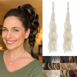 IOVOIMMSL 2 Piece Braid Wig Wavy Curly Scrunchies Synthetic Chignon Ponytail Hair Extensions Thick Updo Hairpieces for Women (Platinum Blonde)