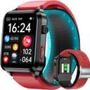 Yowow BIT Blood Pressure Smart Watch Air Bag Air Cuff, 24/7 Heart Rate Blood Oxygen Body Temperature Sleep Respiration Rate Health Monitor Activity Tracker Familiy Data Sharing (Red)