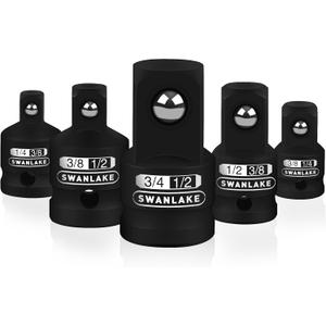 SWANLAKE GARDEN TOOLS 5-Piece Cr-V Steel Impact Socket Adapter Set, 0.375in, Fastener Drive Bit
