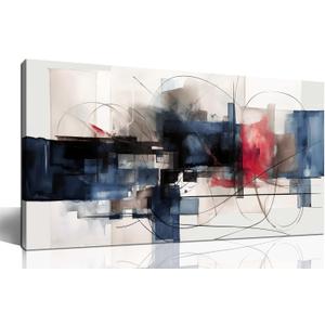 Fuwobriva Abstract Canvas Wall Art for Living Room Bedroom Office Large Wall Art Decor Abstract Wall Art Modern Black Red and Blue Geometry Painting Artwork 20"x40", 20L" x 40W"