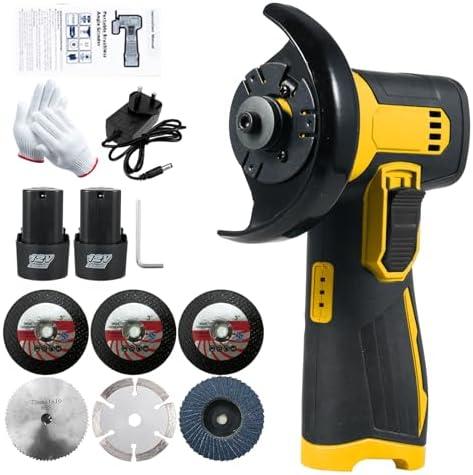 VISLONE 12V Cordless Brush Angle Grinder Kit, Grinding Disc 3 Inch/76mm, Lightweight Angle Grinder Tool 2PCS 1300mAh Lithium-Ion Battery Charger 6PCS Cutting Discs
