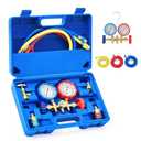 Orion Motor Tech 3 Way AC Diagnostic Manifold Gauge Set for Freon Charging, Fits R134A R12 R22 and R502 Refrigerants, with 3FT Hose, Tank Adapters, Quick Couplers and Can Tap