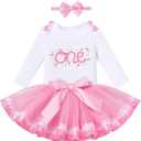 AWIBMK Baby Girl Snowflake One Year Birthday Outfit Cake Smash Photoshoot Clothes Long Sleeve Romper Tutu Skirt Headband