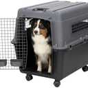 SportPet Airline Compliant LARGE 28.75" Travel Dog Kennel- Durable Plastic Airline Pet Carrier w/ Removable Wheels & Food Bowls, Collapsible Indoor/Outdoor Dog Kennel, Dogs up to 28"L & 20"H-Dark Gray