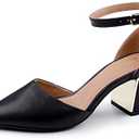 BCTEX COLL Womens Pointed Toe Pumps Shoes Ankle Strap Chunky Low Heels Metal Lined Sandals Designed for Women Size 7.5