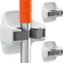 reliahom 3 Pack Broom Holder Wall Mount Mop Grippers No Drilling Self Adhesive Anti-Slip Mop Handle Hanger Dustpan and Broom Organizer Garage Storage Racks-White