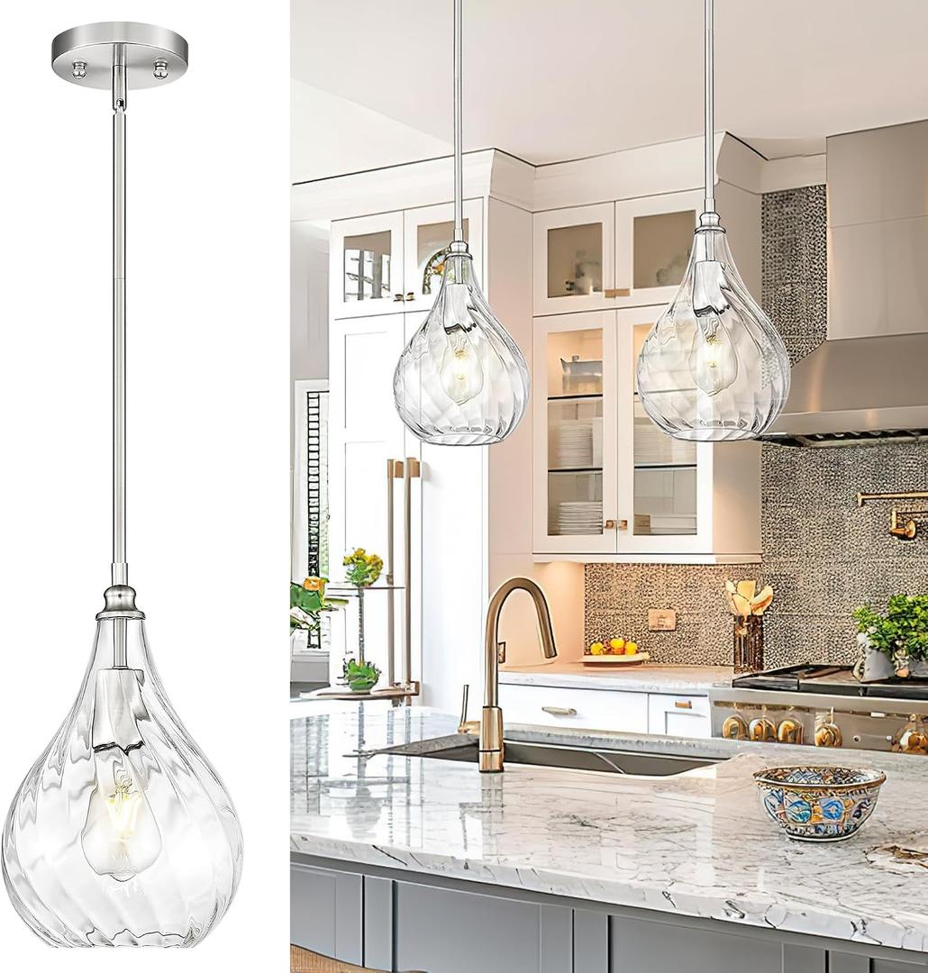 TENGXIN 8 Inch Hanging Pendant Lights,Island Lights for Kitchen,Brushed Nickel Finished Hammered Pendant Light,Farmhouse Pendant Light for Dining Room,Bedroom,TXPLBN12-L, 8 Inch | 1 Pack