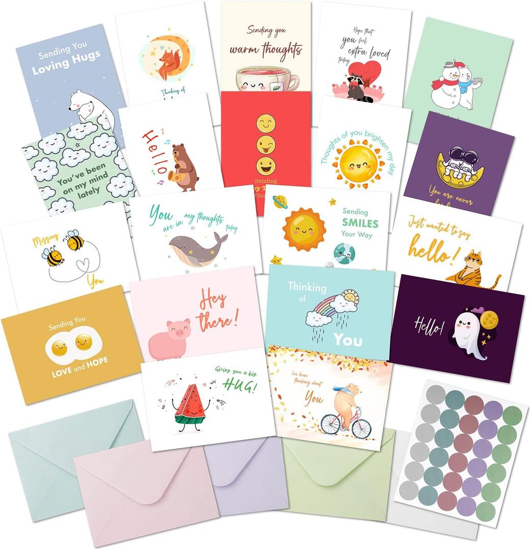 Mr. Pen- Thinking of You Cards with Envelopes, 20 Unique Design, Large 5x7, Thinking of You Card, Blank Inside, Greeting Cards Thinking of you, Encouragement Cards, Note Cards with Envelopes (Cheerful)