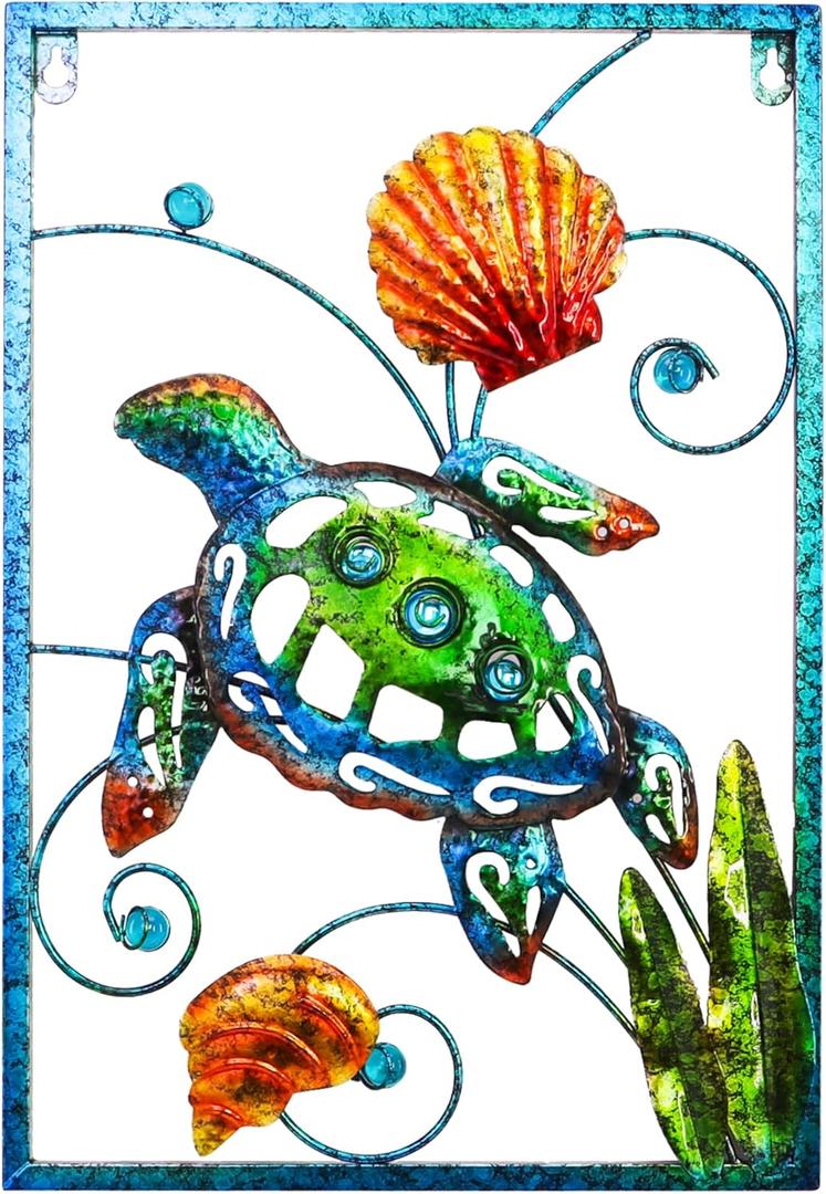 BVLFOOK Metal Sea Turtle Beach Themed Bathroom Wall Art Decor, Ocean Themed Wall Decorations for Patio, Porch, Bedroom, Living Room Indoor Outdoor Wall Decor 18 Inch
