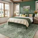 RELEANY Area Rugs Large 10'x12' Washable Non-Slip, Floral Vintage Distress Medallion Carpet for Living Room Bedroom Dining Room, Dark Green Gray