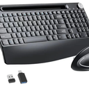Full-Size Ergonomic Keyboard and Mouse, 2.4GHz Wireless Keyboard and vertical Mouse with Tablet Phone Holder, Wrist Rest for Computer Mac PC Laptop Chromebook, Black