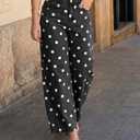 Cicy Bell Womens Polka Dot Barrel Jeans Baggy Wide Leg Denim Pants (Black, 16)