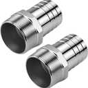 Stainless Steel 2" to 2" NPT Male Threaded Hose Barb Fittings, 2PCS 2in to 2in NPT Male Hose Barb Connectors for Water Air Gas Pipes