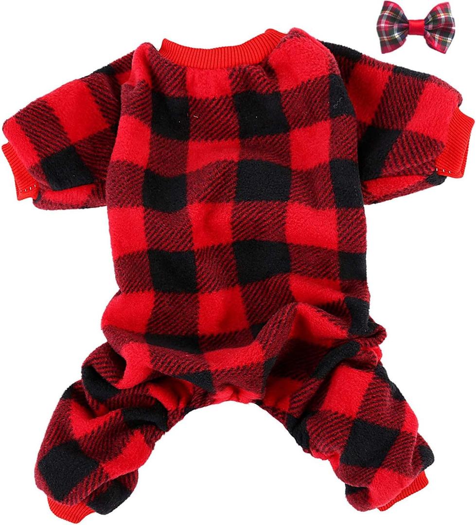 Plaid Dog Pajamas Small Size Dogs Jumpsuit Pet Winter Clothes