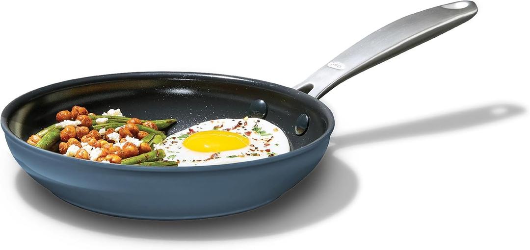 OXO Enhanced 8 Nonstick Frying Pan Skillet, Ceramic PFAS-Free Cookware, Stainless Steel Handle, Eggs & Omelets, Dishwasher & Oven Safe, Storm Blue
