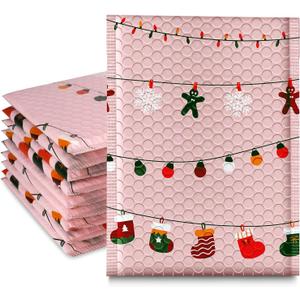JinRuiKJ Christmas Bubble Mailers 8.5x12" 25 Pack, Padded Envelopes, Strong Adhesion Padded Mailers, Cushioning Padded Shipping Envelopes for Jewelry, Makeup - Christmas Lights