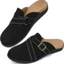 V.Step Women Orthopedic Clog Slippers with Arch Support, Suede Clogs Leather Mules, Orthotic Slippers Potato Shoes for Plantar Fasciitis, Slip on Adjustable Indoor Outdoor Sandals Foot Pain Relief (10 Wide Women/9 Men, Black)