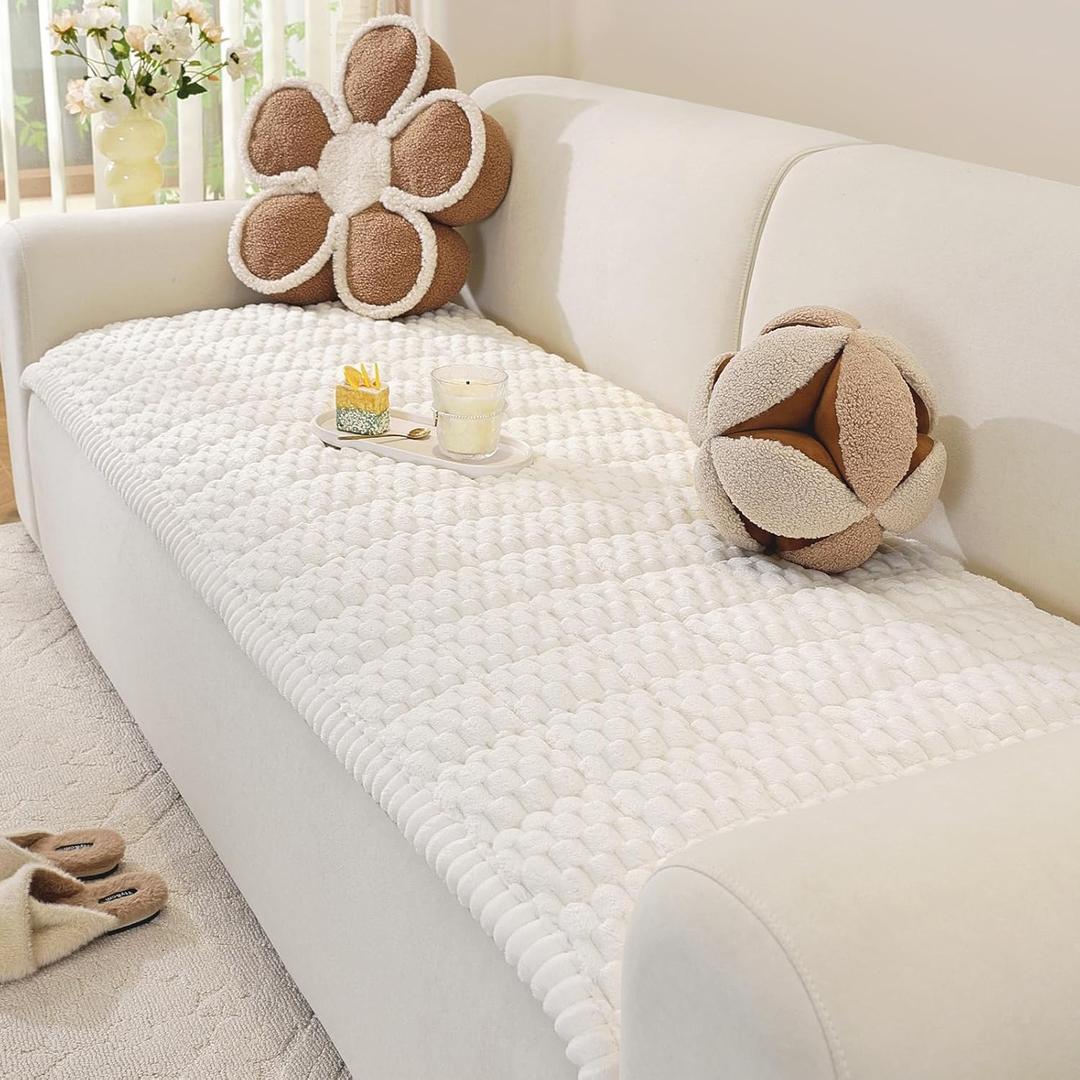 Couch Cover for Dogs Washable, Pet Couch Covers for Sofa, Soft Fuzzy Sectional Sofa Cover L Shape, Thick Couch Protector Pet Friendly, Paw Cart Dog Mat for Couches and Sofas (27.6" x 82.7", White)