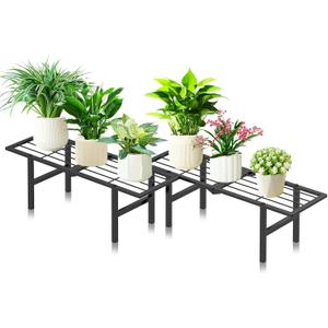 1 Tier Plant Stand Indoor Outdoor, 2 Pack Foldable Heavy Duty Metal Plant Shelf, Multi-Plant Display Flower Pot Holder for Garden Patio Balcony, Black