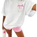 RoseSeek Women's Cherry Graphic Tees Top Crewneck Short Sleeve Baggy T Shirt Bowknot White Medium