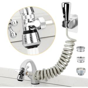 2 x CECEFIN Kitchen Sink Sprayer Hose Attachment for Faucet, Kitchen Faucet Head Replacement w/ 79" Recoil Hose and Holder, Pressurized Water Saving Aerator & Diverter Valve, Faucet Sprayer Attachment Set