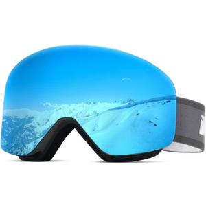 Meeloog Magnetic Ski Goggles Frameless Interchangeable Lens, UV Protection Snow Goggles, Snowboard Gear for Men Women Youth (P1 Grey Frame/Blue Lens(vlt 12%))