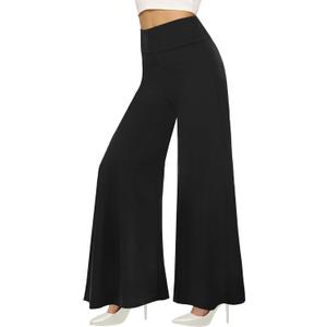 QGGQDD Wide Leg Palazzo Pants for Women - Casual Soft High Waist Lounge Pants Loose Comfy Stretchy Trousers (Large, Black)