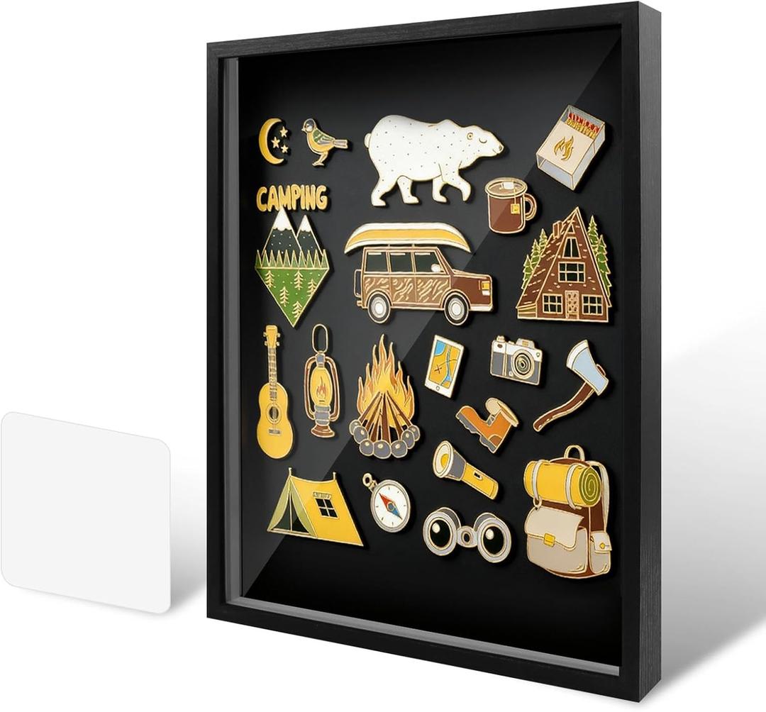 Pin Display Case, 12x16 Inches Enamel Display Frame, Pin Collection Display, Shadow Box for Wall Display, for Military-Medal Jewelry Brooch Collection