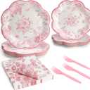 96 PCS Floral Paper Plates, Pink Vintage Floral Paper Plates and Napkins Party Supplies for Birthday Bridal Shower Picnic Tea Time, Serve for 24 Guests
