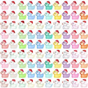 300pcs Christmas Luminous Mini Resin Duck Glow in The Dark Mini Santa Duck 30 Style Glitter Miniature Figure Animal Bulk for Dollhouse Christmas Stocking Stuffer Fairy Garden Aquarium Craft