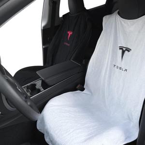 Compatible with Tesla Model Y/3/X/S Premium Towel Car Seat Cover - Waterproof & Machine Washable - Seat Protector for Dog, Pets, Sweat from The Gym (White)
