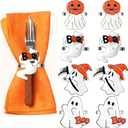 Halloween Napkin Rings Set of 8, Spooky Napkin Ring Holders Pumpkin Witch Hat Ghost Alloy Napkin Ring Buckle for Halloween Party Kitchen Dinner Table Decorations