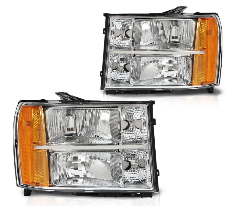 DWVO Headlights Assembly Compatible with 20072013 GMC Sierra 1500/20072014 Sierra 2500HD 3500HD Chrome Housing Amber Reflector Clear Lens