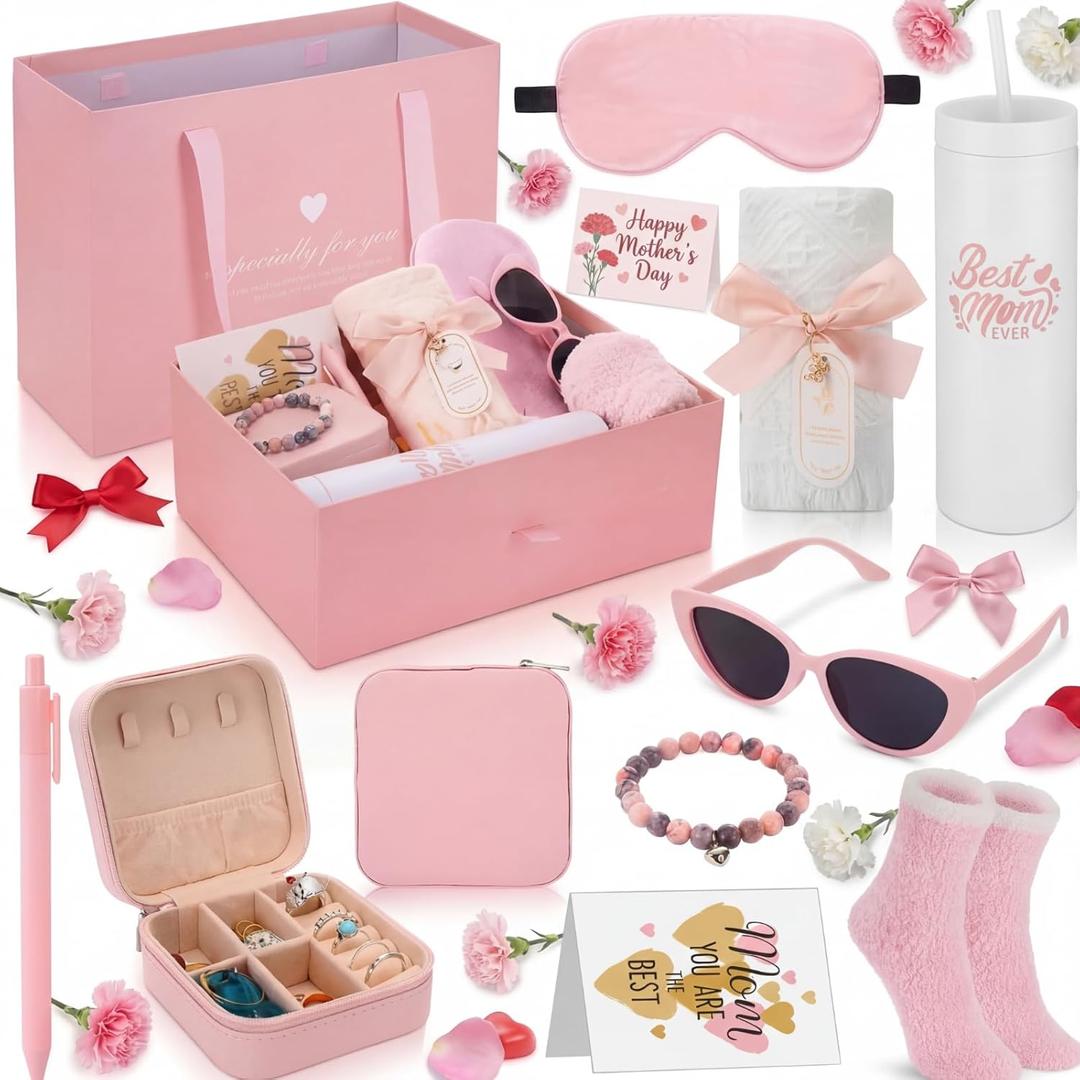 Skylety 10 Pcs Mother's Day Birthday Gifts for Mother, Best Mom Gifts Basket Box from Daughter Kids Mother-in-law New Mom Set for Mother's Day Presents Wife from Husband Women Birthday(Lovey Style)