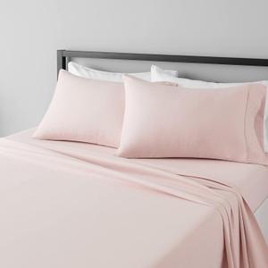 Amazon Basics Lightweight, Breathable, Wrinkle Resistant Microfiber 4-Piece Bed Sheet Set with 14-Inch Deep Pockets, Full, Blush Pink, Solid