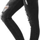 KUNMI Women's Ripped Skinny Jeans Distressed Stretchy Denim Pants (Black, M)