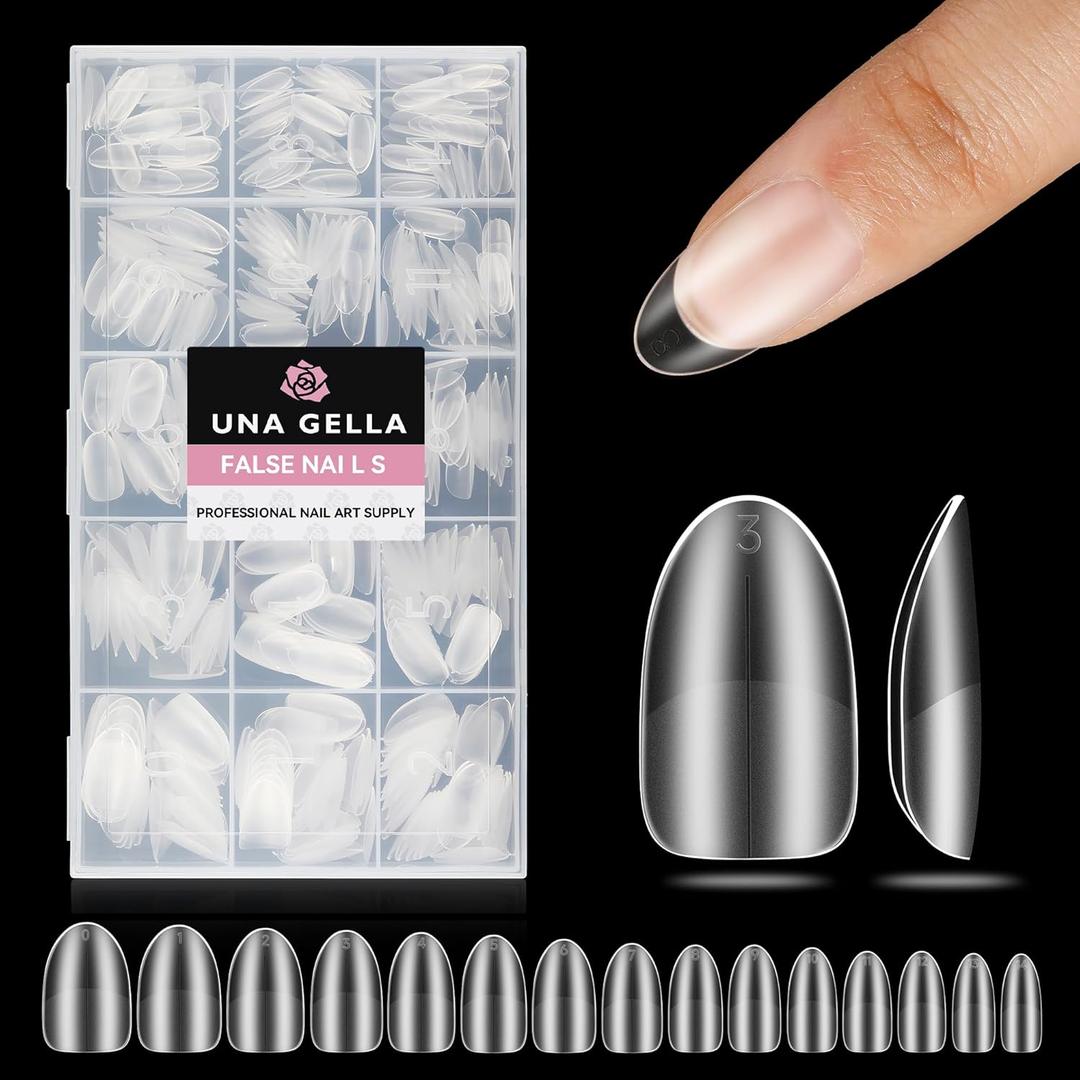 UNA GELLA Short Oval Round Nail Tips, 312Pcs Short Oval Nail Tips, 15 Sizes Full Matte Surface Clear Nail Tip No Need to File for Nail Extension DIY Salon