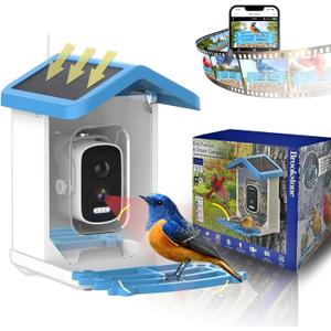 Brookstone Smart Bird Feeder with Camera - Solar Powered, 2K Ultra HD Live Stream, AI Bird Species Identification, Instant Alerts, Night Vision, Weatherproof Outdoor Feeder